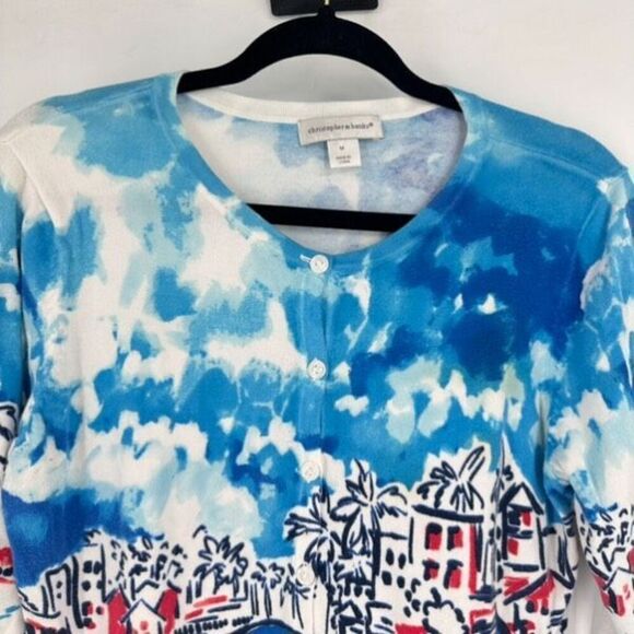 Christopher & Banks Women's Sailboat Beach Cardigan Sweater Blue Medium Coastal - Picture 5 of 10